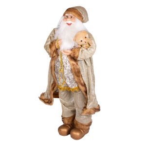 Yılbaşı Noel Baba Hediye Çuvallı Pelüş Ayı Dekorlu Gold 90 Cm.