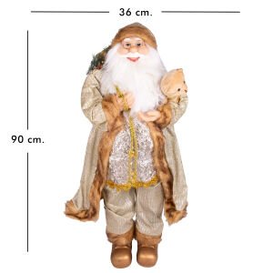 Yılbaşı Noel Baba Hediye Çuvallı Pelüş Ayı Dekorlu Gold 90 Cm.