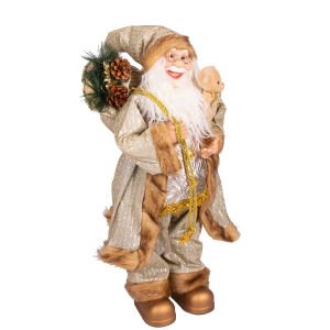 Yılbaşı Noel Baba Hediye Çuvallı Pelüş Ayı Dekorlu Gold 60 Cm.