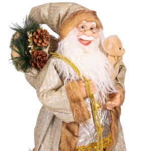 Yılbaşı Noel Baba Hediye Çuvallı Pelüş Ayı Dekorlu Gold 60 Cm.