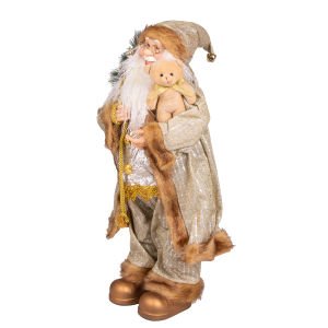 Yılbaşı Noel Baba Hediye Çuvallı Pelüş Ayı Dekorlu Gold 60 Cm.