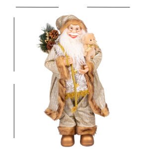 Yılbaşı Noel Baba Hediye Çuvallı Pelüş Ayı Dekorlu Gold 60 Cm.