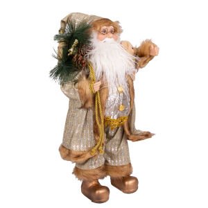 Yılbaşı Noel Baba Hediye Çuvallı Pelüş Ayı Dekorlu Gold 45 Cm.