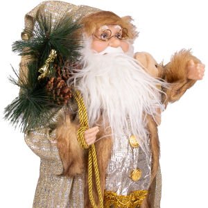 Yılbaşı Noel Baba Hediye Çuvallı Pelüş Ayı Dekorlu Gold 45 Cm.