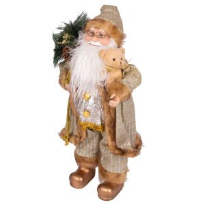 Yılbaşı Noel Baba Hediye Çuvallı Pelüş Ayı Dekorlu Gold 45 Cm.
