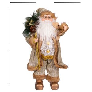 Yılbaşı Noel Baba Hediye Çuvallı Pelüş Ayı Dekorlu Gold 45 Cm.