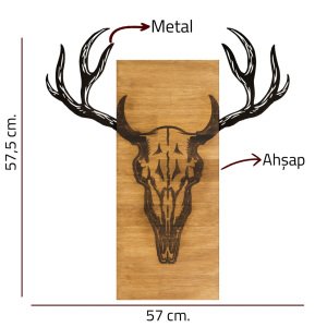 Geyik Kafatası Ahşap/metal Dikdörtgen Duvar Pano 57x57,5 Cm