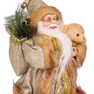 Yılbaşı Noel Baba Hediye Çuvallı Pelüş Ayı Dekorlu Gold 30 Cm.