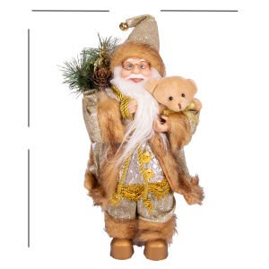 Yılbaşı Noel Baba Hediye Çuvallı Pelüş Ayı Dekorlu Gold 30 Cm.