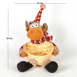 Yılbaşı Sepeti Pelüş Geyik Figürlü Kırmızı-Kahverengi 20x35 Cm.