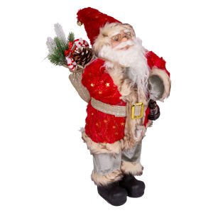 Yılbaşı Noel Baba Gold Hediye Çuvallı Yeşil Pantalonlu Fenerli Kırmızı-Yeşil 45 Cm.