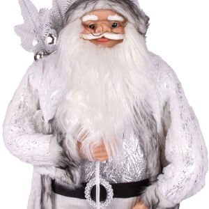 Yılbaşı Noel Baba Beyaz Hediye Çuvallı Fenerli Gümüş-Gri 90 Cm.