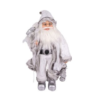 Yılbaşı Noel Baba Beyaz Hediye Çuvallı Fenerli Gümüş-Gri 45 Cm.