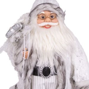 Yılbaşı Noel Baba Beyaz Hediye Çuvallı Fenerli Gümüş-Gri 45 Cm.