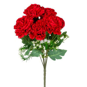 Yapay Karanfil 7 Dallı Islak Dokulu Demet Kırmızı 35 Cm.