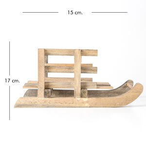 Yılbaşı Süsü Ahşap Kar Kızağı Natural (Ebat 15x12,5x27 Cm.)