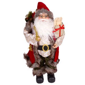 Yılbaşı Noel Baba Yeşil Pantolonlu Kayak Takımlı Kırmızı-Yeşil 45 Cm.