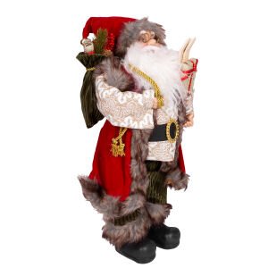 Yılbaşı Noel Baba Yeşil Pantolonlu Kayak Takımlı Kırmızı-Yeşil 45 Cm.