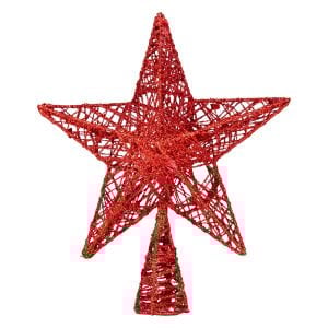 Yılbaşı Çam Ağacı Tepe Süsü, Simli, Kırmızı - 21x23 cm