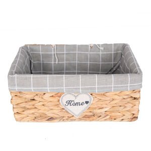 Dikdörtgen Home Kapaklı Hasır Sepet (Gri Kare Kumaş İçli) Natural 36 X 16 X 25 Cm