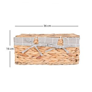Dikdörtgen Home Kapaklı Hasır Sepet (Gri Kare Kumaş İçli) Natural 36 X 16 X 25 Cm