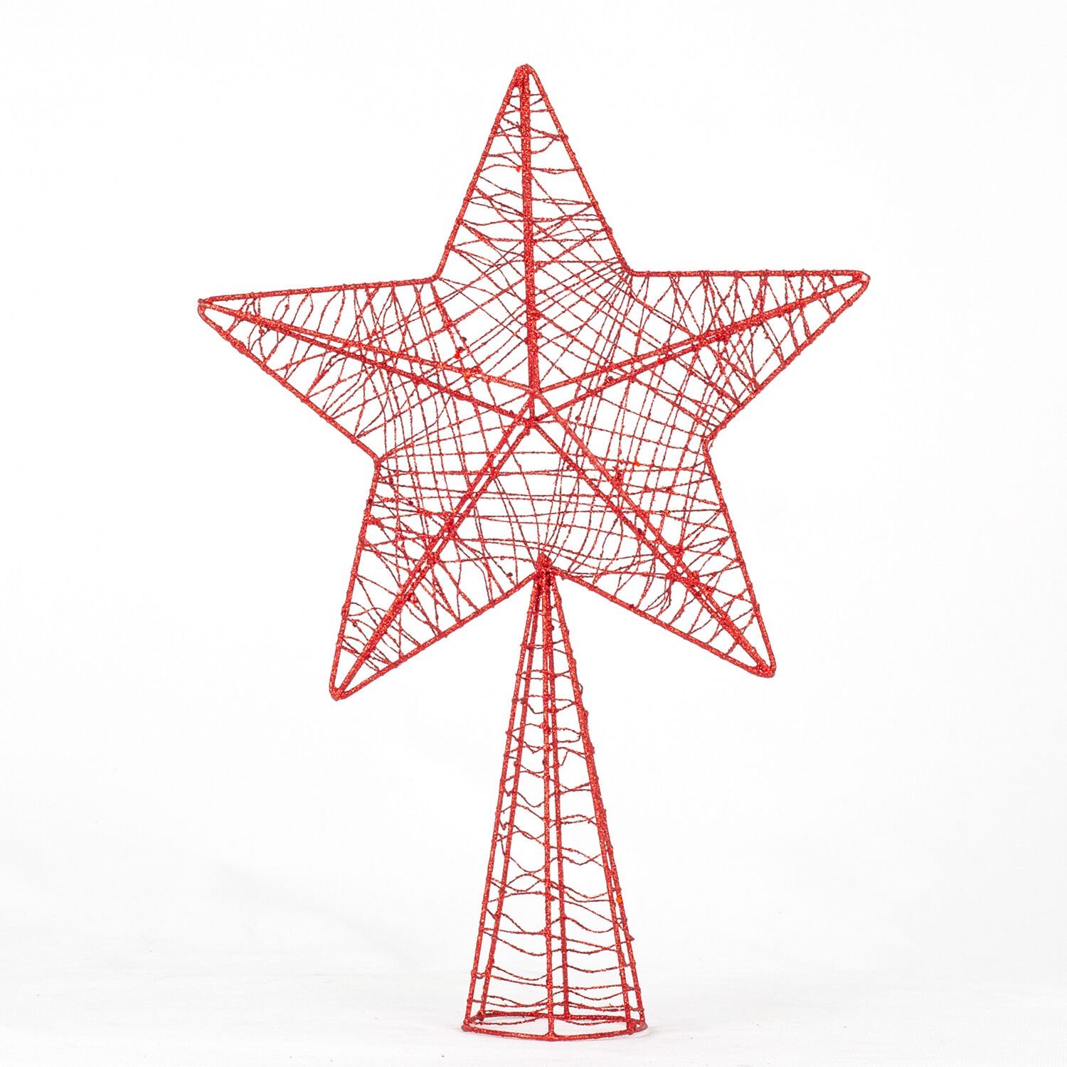 Yılbaşı Ağacı Tepe Yıldızı Simli Metal Kırmızı 24x7x34 Cm.
