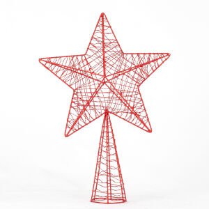 Yılbaşı Ağacı Tepe Yıldızı Simli Metal Kırmızı 24x7x34 Cm.