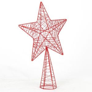Yılbaşı Ağacı Tepe Yıldızı Simli Metal Kırmızı 24x7x34 Cm.