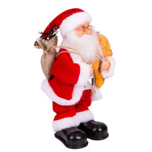 Yılbaşı Noel Baba Işıklı Hareketli Ve Müzikli Peluş Ayı Figürlü Kırmızı 30 Cm.
