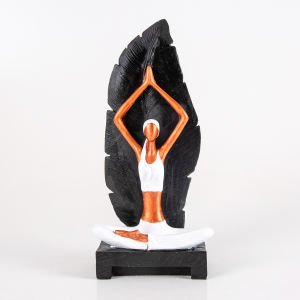 Yapraklı Yoga Yapan Kadın Figür Siyah-Bakır Renk 14 x 34 Cm.