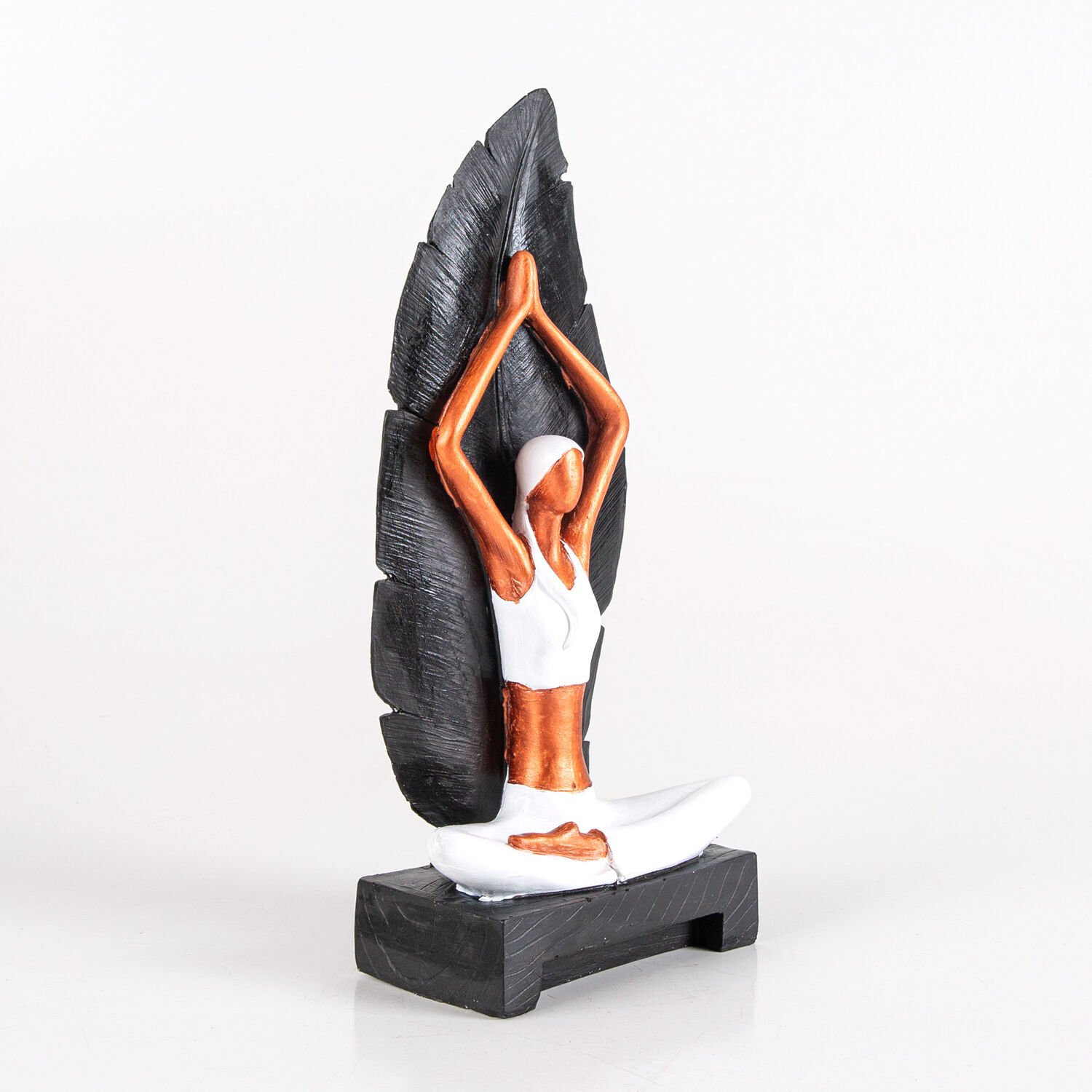 Figür, Yoga Yapan Kadın, Yapraklı, Siyah-Bakır Renk - 14x34 cm