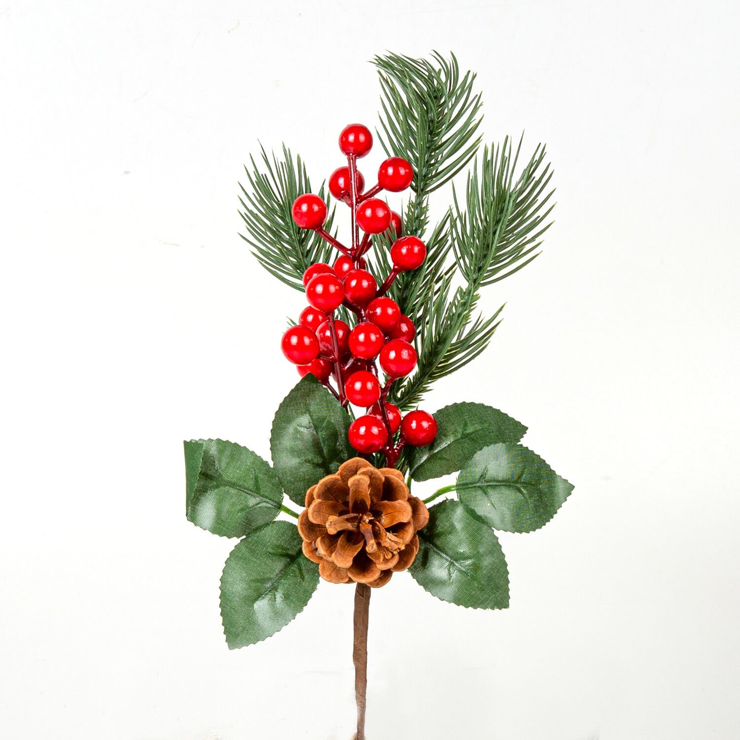 Yılbaşı Çiçeği Pike Berry Kozalak Dekorlu Kırmızı-Yeşil 28 Cm.