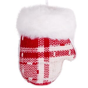 Yılbaşı Süsü, Eldiven, Ekose Desenli, Kırmızı - 10x8 cm