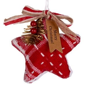 Yılbaşı Süsü, Yıldız, Ekose Desenli, Kırmızı - 11x11 cm