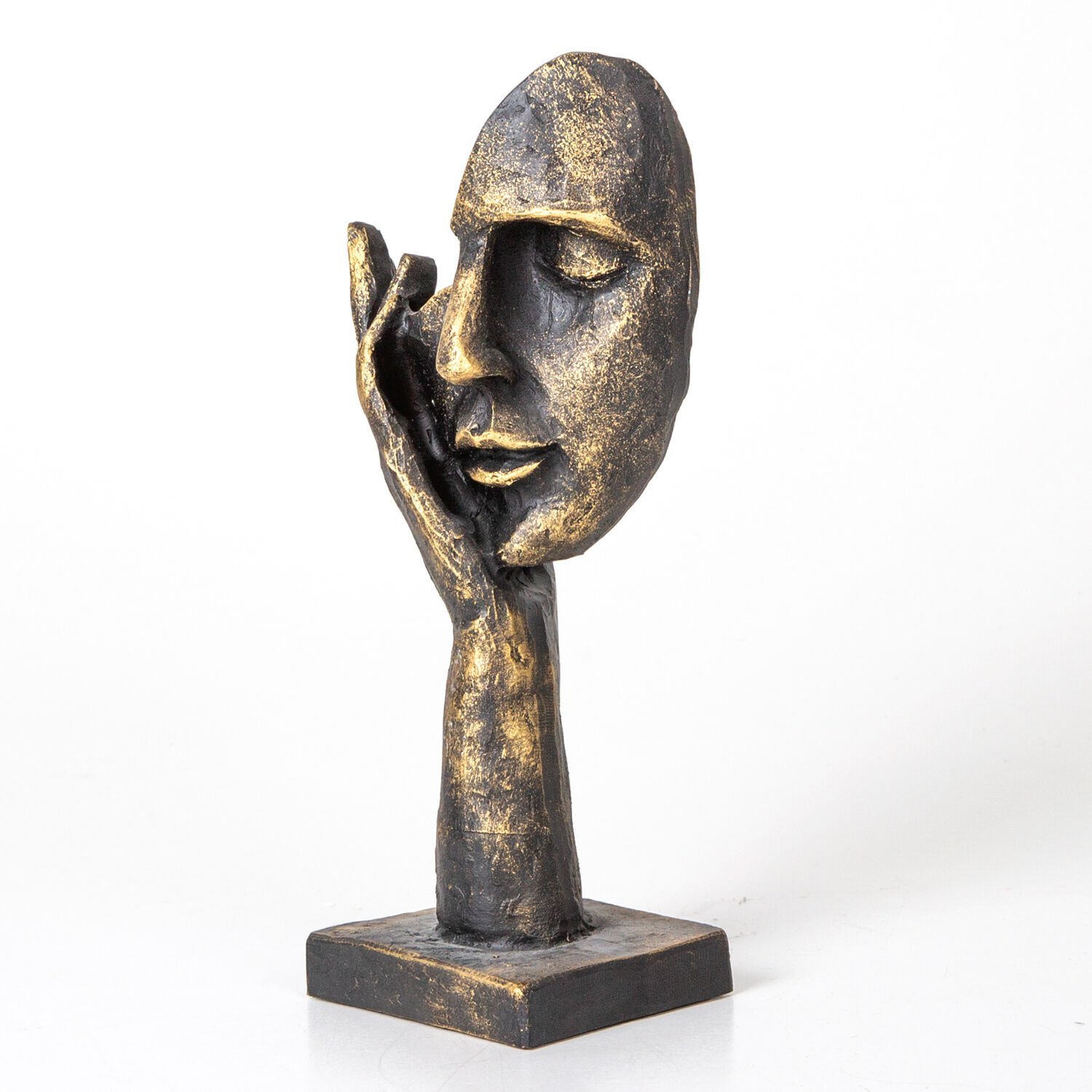 Polyester Biblo, İnsan Yüzü, Eli Çenesinde, Bronz Renk - 11x24x7,5 cm