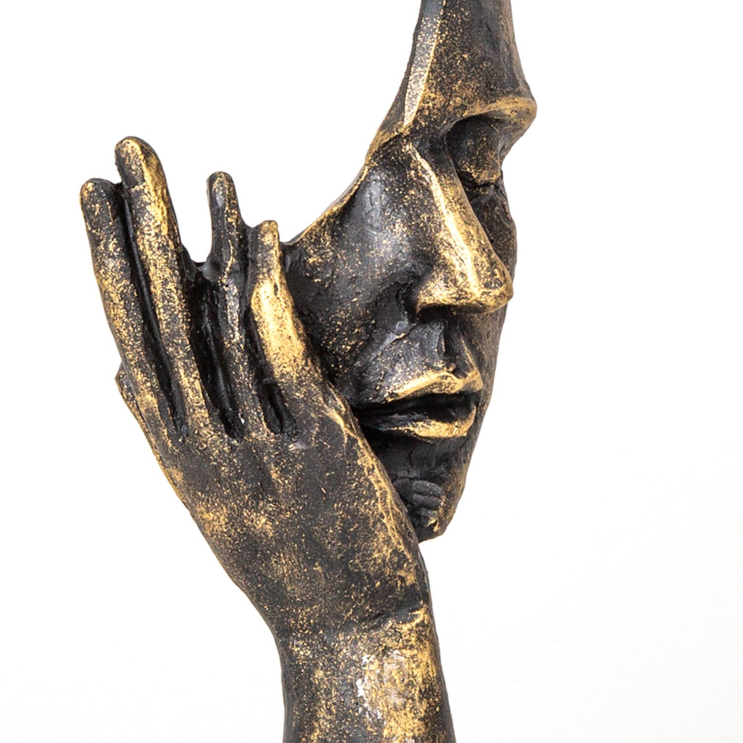 Polyester Biblo, İnsan Yüzü, Eli Çenesinde, Bronz Renk - 11x24x7,5 cm