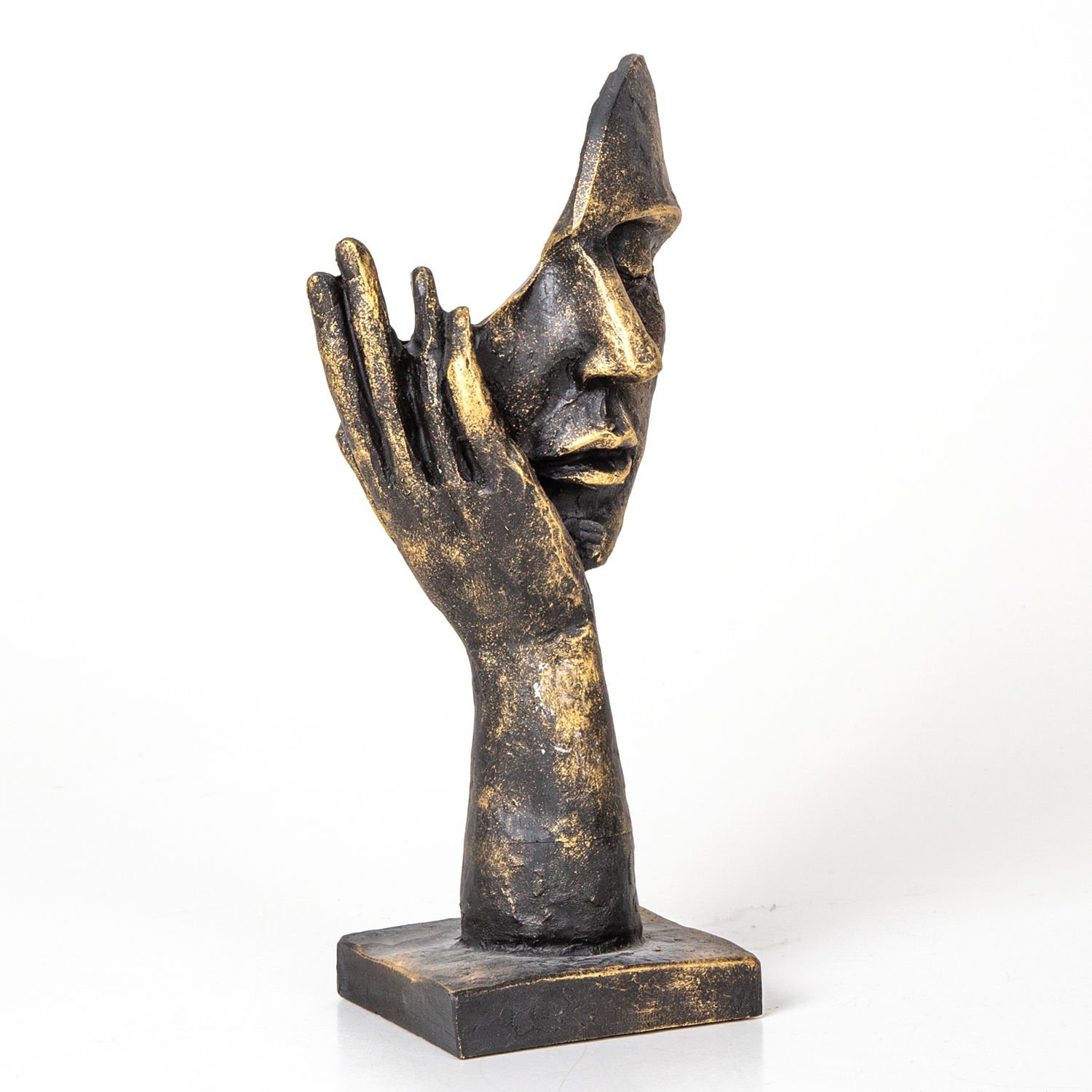 Polyester Biblo, İnsan Yüzü, Eli Çenesinde, Bronz Renk - 11x24x7,5 cm