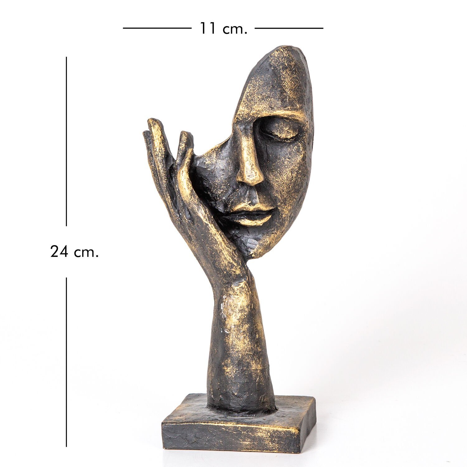 Polyester Biblo, İnsan Yüzü, Eli Çenesinde, Bronz Renk - 11x24x7,5 cm