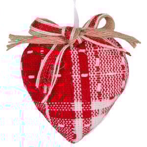 Yılbaşı Süsü, Kalp, Ekose Desenli, Kırmızı - 9x9 cm