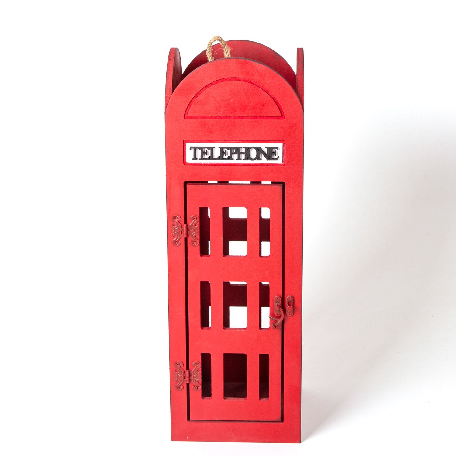 Dekoratif Ahşap Açılır Kapılı İpli London Telefon Kulübesi Kırmızı ( Ebat 17x50x17 Cm.)
