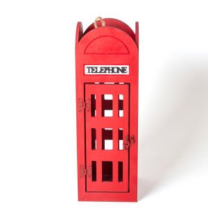 Dekoratif Ahşap Açılır Kapılı İpli London Telefon Kulübesi Kırmızı ( Ebat 17x50x17 Cm.)