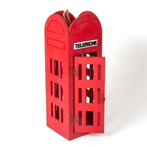 Dekoratif Ahşap Açılır Kapılı İpli London Telefon Kulübesi Kırmızı ( Ebat 17x50x17 Cm.)