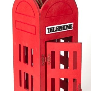 Dekoratif Ahşap Açılır Kapılı İpli London Telefon Kulübesi Kırmızı ( Ebat 17x50x17 Cm.)