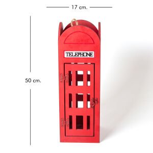 Dekoratif Ahşap Açılır Kapılı İpli London Telefon Kulübesi Kırmızı ( Ebat 17x50x17 Cm.)