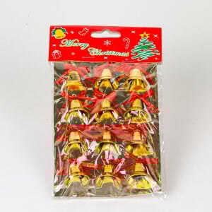 Yılbaşı Süsü, Kurdeleli Çan, Dore - 12'li Paket, 2,5x3 cm