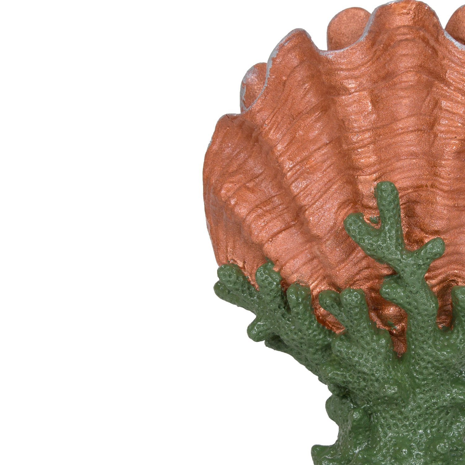 Polyester Vazo, Dekoratif, Mercan Boyunlu, Deniz Kabuğu, Bakır Renk - 22 x 30 cm