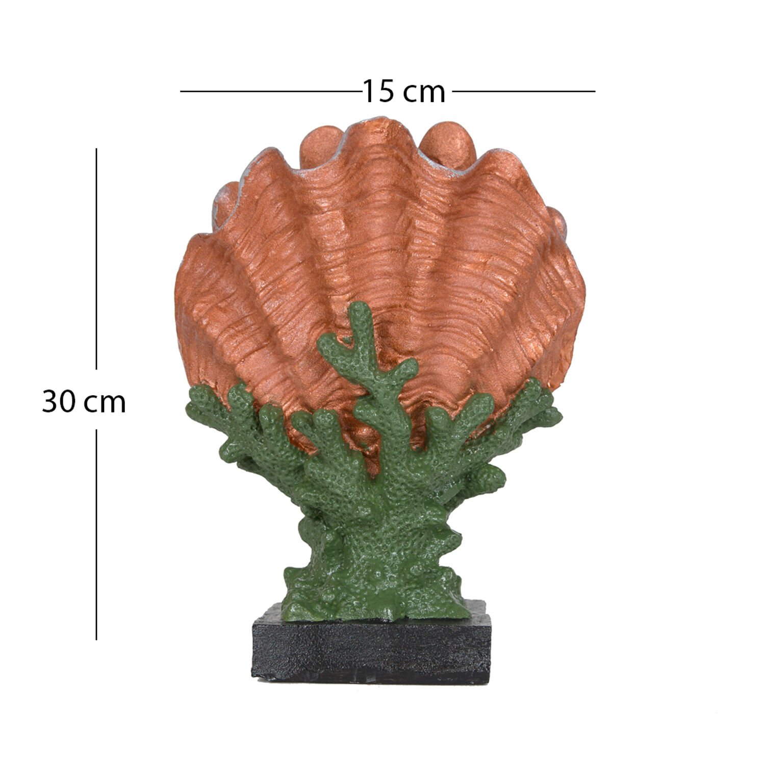 Polyester Vazo, Dekoratif, Mercan Boyunlu, Deniz Kabuğu, Bakır Renk - 22 x 30 cm