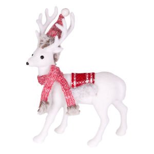 Yılbaşı Süsü Geyik Noel Şapkalı Kırmızı-Beyaz 23x32 Cm.