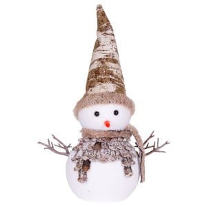 Yılbaşı Süsü, Kardan Adam, Yılbaşı Şapkalı, Kahverengi-Beyaz - 25,5x10x37 cm