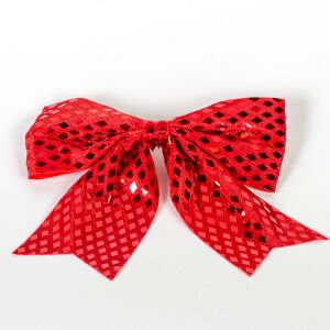 Yılbaşı Süsü Askılı Parlak Pullu Fiyonk Kırmızı 20x20 Cm.